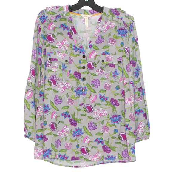 Matilda Jane Top Popover Boho Cottagecore Whimsigoth Grunge Floral Gray Medium - Picture 1 of 5